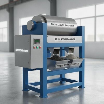 1.5 KW Motorpower Magnetic Separator Machine Featuring 600 to 1600mm Roller Lengtht and 99.9 Separation Rate for Processing
